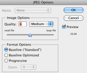 JPEG compression settings JPEG compression settings