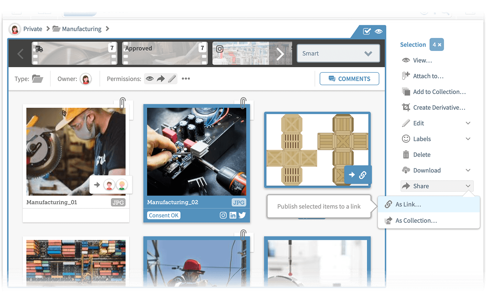 Distributing product datasheets from digital asset management tools