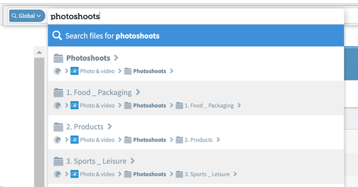 screenshot of folder search